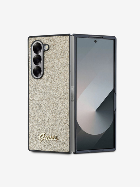 Guess Guess PC/TPU Glitzer Flakes Metall Logo Rückseite Hülle für Samsung Galaxy Z Fold 6 Gold