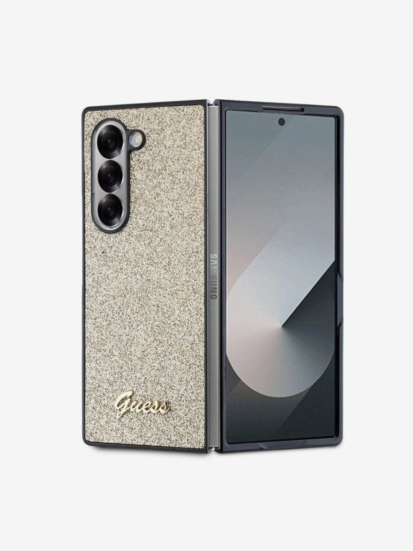 Guess Guess PC/TPU Glitzer Flakes Metall Logo Rückseite Hülle für Samsung Galaxy Z Fold 6 Gold