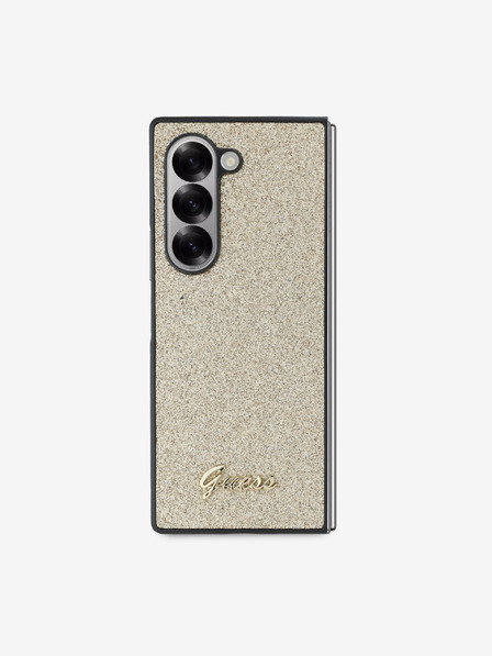 Guess Guess PC/TPU Glitzer Flakes Metall Logo Rückseite Hülle für Samsung Galaxy Z Fold 6 Gold