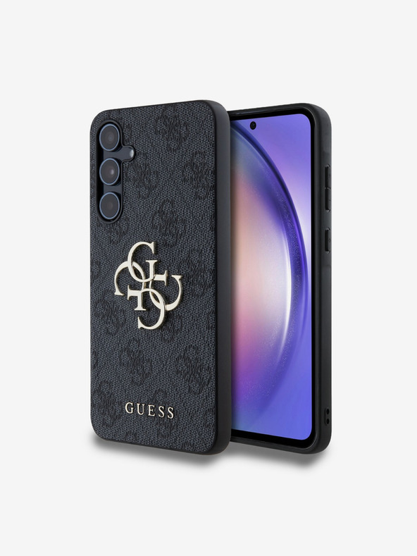 Guess Guess PU 4G Metall Logo Rückseite Hülle für Samsung Galaxy A55 5G Grey
