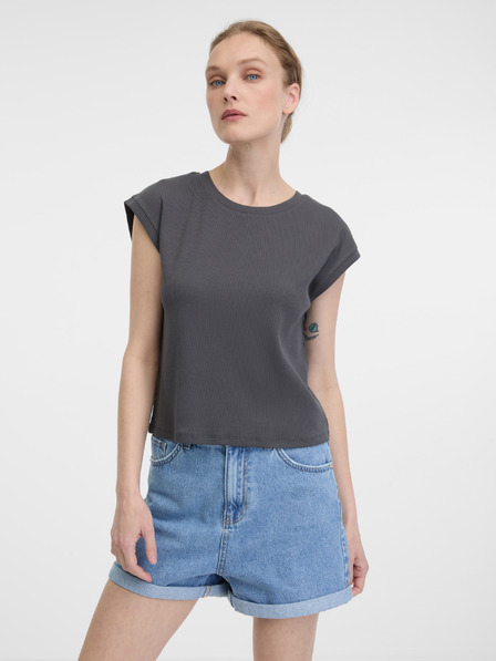 Orsay Graues Damen Crop T-Shirt mit kurzen Ärmeln ORSAY
