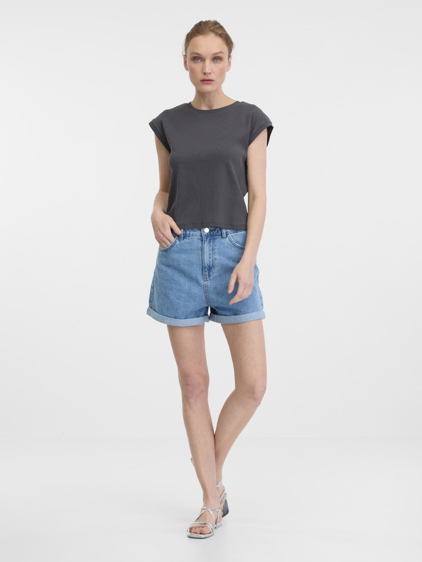 Orsay Graues Damen Crop T-Shirt mit kurzen Ärmeln ORSAY