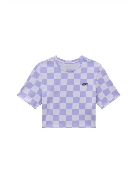 Vans Damen lila kariertes T-Shirt Vans Checker Crew Crop II Cosmic Sky