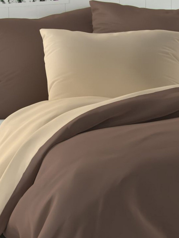 Kvalitex Satin-Bettwäsche LUXURY COLLECTION 140x200, 70x90cm dunkelbraun / beige