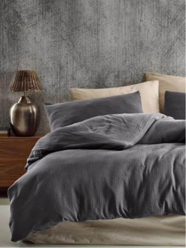 Kvalitex Französische Musselin-Bettwäsche 240x200, 70x90cm dunkelgrau Kvalitex