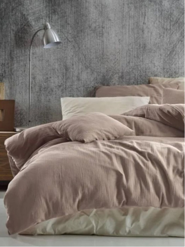 Kvalitex Französische Musselin-Bettwäsche 240x200, 70x90cm beige Kvalitex
