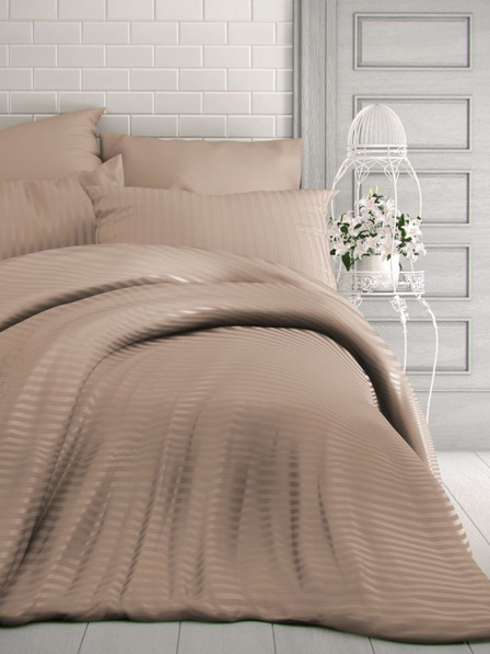 Kvalitex Satiniertes verlängertes Bettwäsche-Set mit Streifen 140x220, 70x90cm Beige Qualitex
