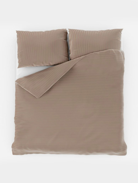 Kvalitex Satiniertes verlängertes Bettwäsche-Set mit Streifen 140x220, 70x90cm Beige Qualitex