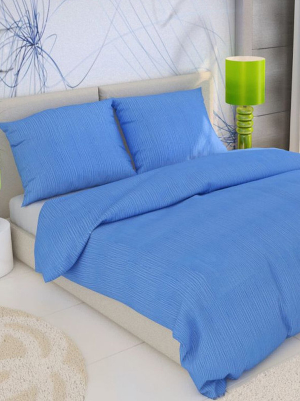 Kvalitex Französische verlängerte Krepp-Bettwäsche 240x220, 70x90cm blau Kvalitex