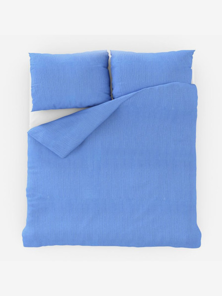 Kvalitex Französische verlängerte Krepp-Bettwäsche 240x220, 70x90cm blau Kvalitex