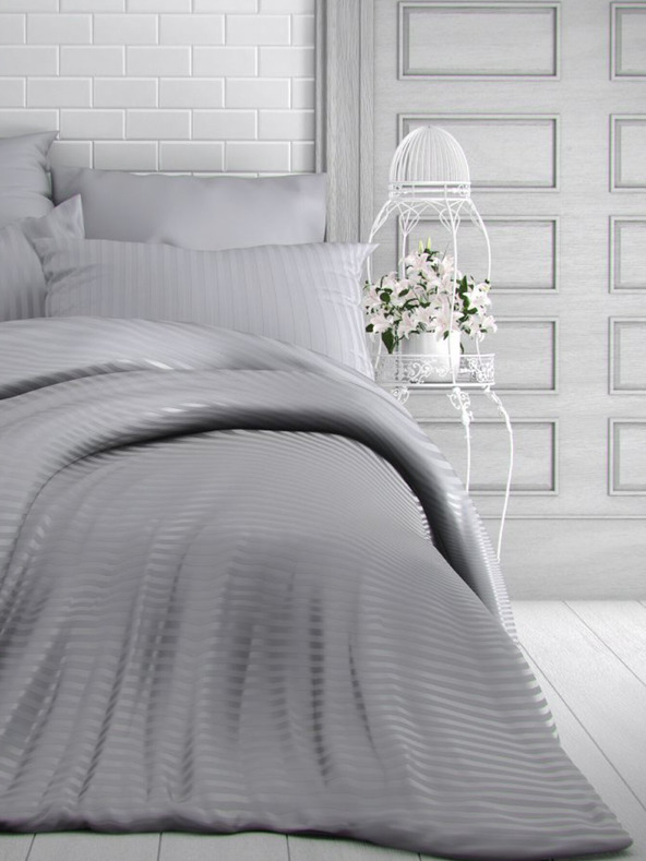 Kvalitex Französische Satin-Bettwäsche mit Streifen 1+2, 200x200, 70x90cm hellgrau Kvalitex