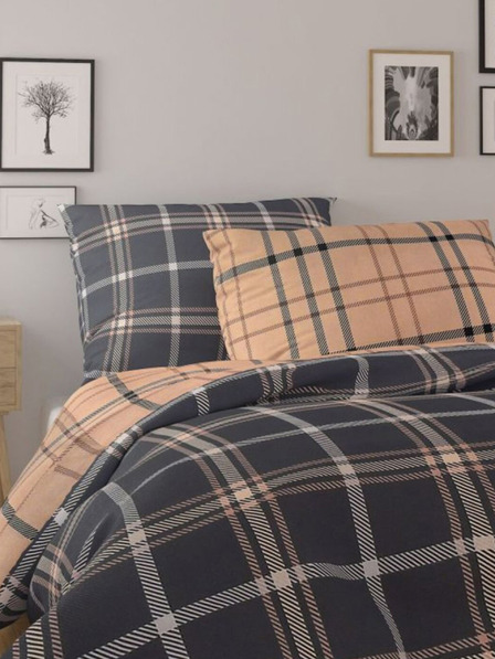 Kvalitex Baumwoll-Bettwäsche Nordic Collection 140x200, 70x90cm Karo dunkelbraun Kvalitex