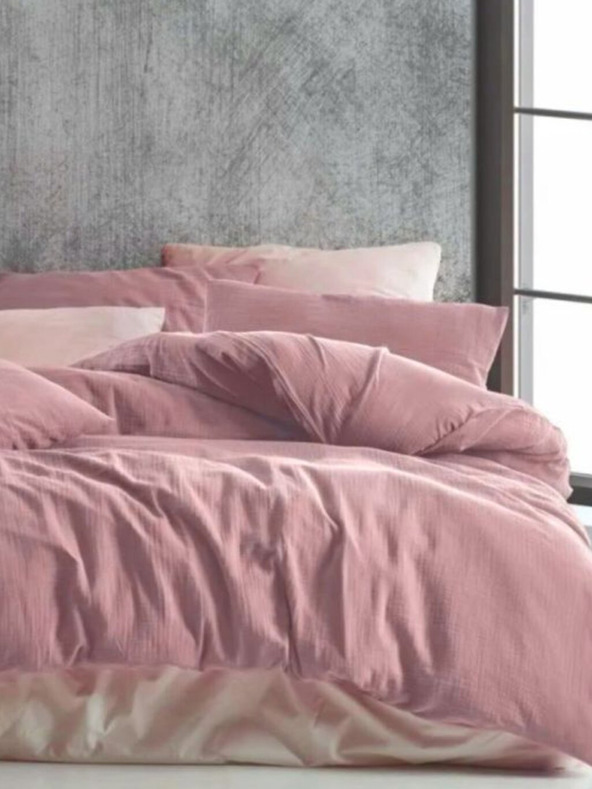 Kvalitex Musselin-Bettwäsche 140x200, 70x90cm rosa Kvalitex