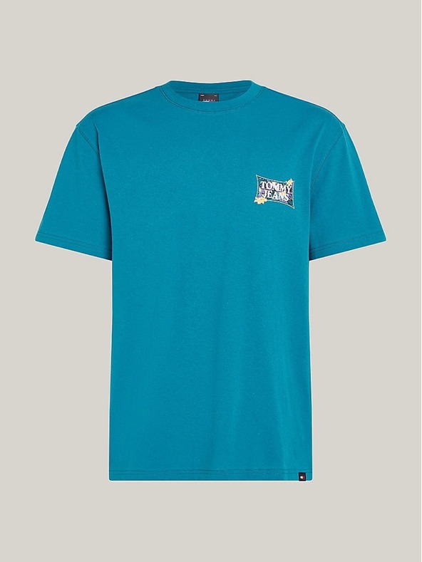 Tommy Jeans Blaues Herren-T-Shirt mit Aufdruck Tommy Jeans Timeless Teal