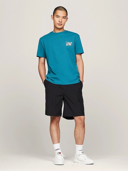 Tommy Jeans Blaues Herren-T-Shirt mit Aufdruck Tommy Jeans Timeless Teal