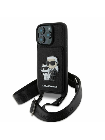 Karl Lagerfeld Karl Lagerfeld Saffiano Umhängeriemen Karl und Choupette Hülle für iPhone 16 Pro Schwarz