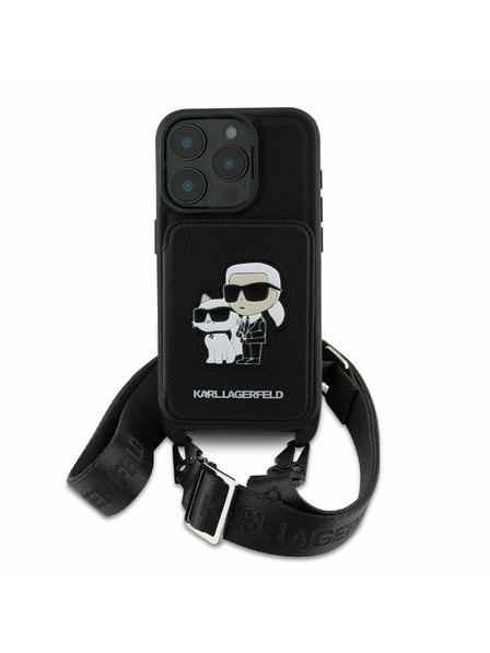 Karl Lagerfeld Karl Lagerfeld Saffiano Umhängeriemen Karl und Choupette Hülle für iPhone 16 Pro Schwarz