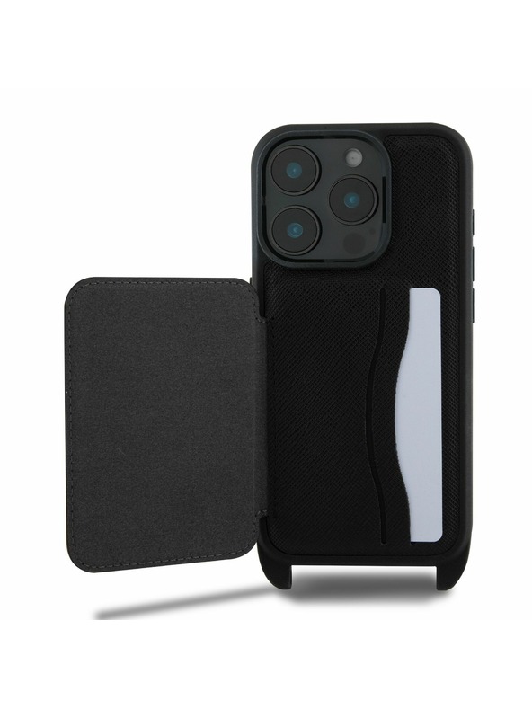 Karl Lagerfeld Karl Lagerfeld Saffiano Umhängeriemen Karl und Choupette Hülle für iPhone 16 Pro Schwarz