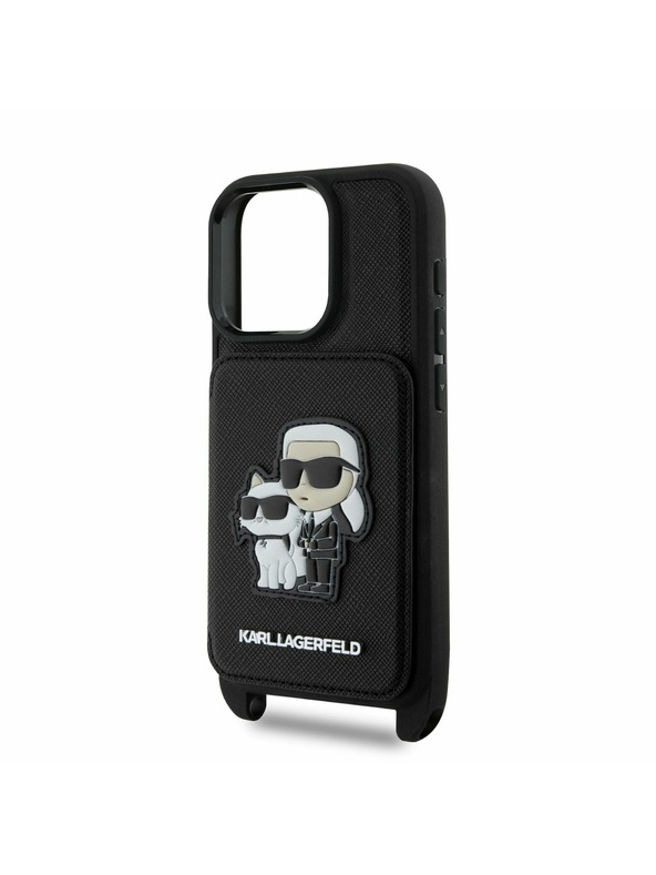 Karl Lagerfeld Karl Lagerfeld Saffiano Umhängeriemen Karl und Choupette Hülle für iPhone 16 Pro Schwarz