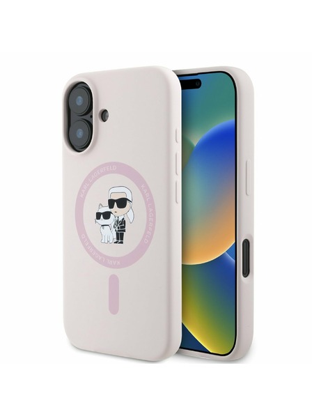 Karl Lagerfeld Karl Lagerfeld Liquid Silikon Karl und Choupette MagSafe Rückseite für iPhone 16 Rosa
