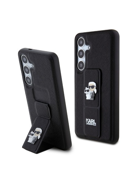 Karl Lagerfeld Karl Lagerfeld Saffiano Grip Stand Metall Logo Rückseite für Samsung Galaxy S24 Schwarz