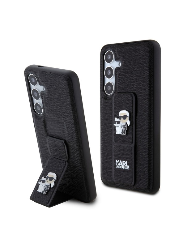 Karl Lagerfeld Karl Lagerfeld Saffiano Grip Stand Metall Logo Rückseite für Samsung Galaxy S24 Schwarz