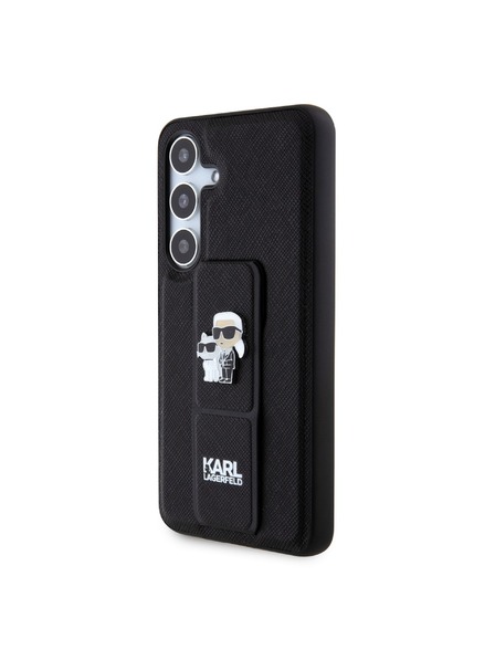 Karl Lagerfeld Karl Lagerfeld Saffiano Grip Stand Metall Logo Rückseite für Samsung Galaxy S24 Schwarz