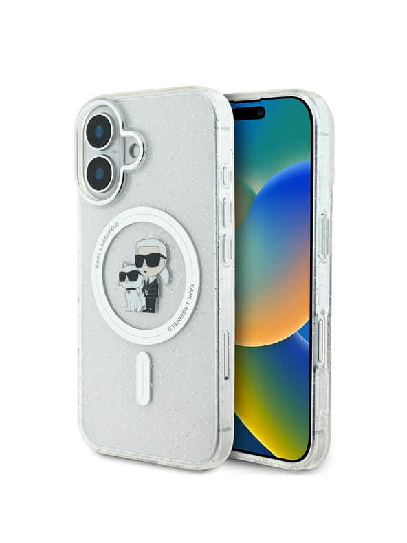Karl Lagerfeld Karl Lagerfeld IML Glitzer Karl und Choupette MagSafe Rückseite für iPhone 16 Transparent