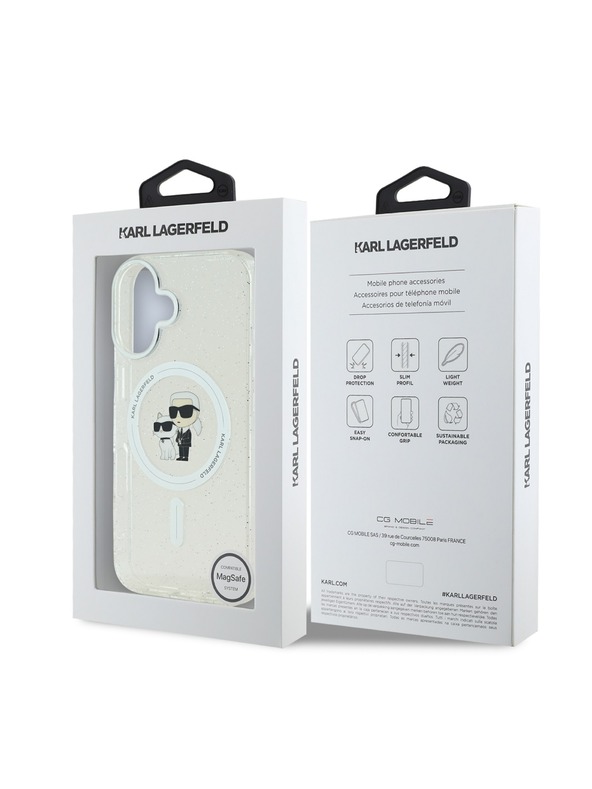 Karl Lagerfeld Karl Lagerfeld IML Glitzer Karl und Choupette MagSafe Rückseite für iPhone 16 Transparent