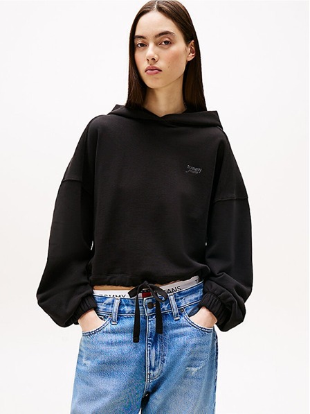 Tommy Jeans Damen schwarze Crop-Sweatjacke 20314 Tommy Jeans