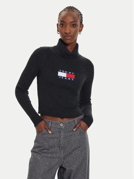 Tommy Hilfiger Damen schwarzer Slim-Pullover mit Wolle Tommy Hilfiger