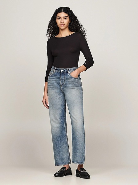 Tommy Hilfiger Damen schwarzes geripptes dünnes Langarm-T-Shirt Tommy Hilfiger