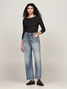 Tommy Hilfiger Damen schwarzes geripptes dünnes Langarm-T-Shirt Tommy Hilfiger