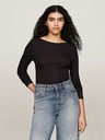 Tommy Hilfiger Damen schwarzes geripptes dünnes Langarm-T-Shirt Tommy Hilfiger