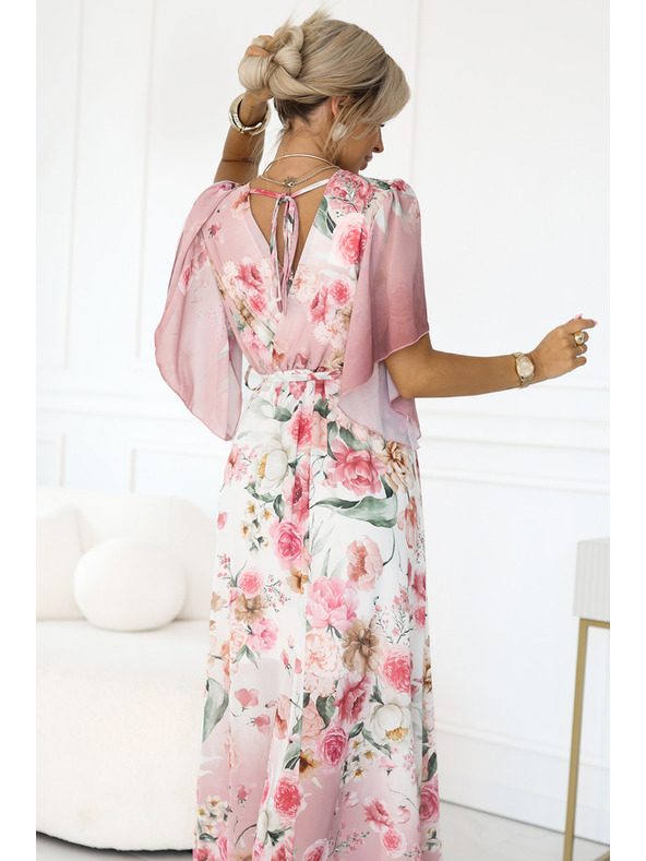 numoco Luftige Wickel-Maxikleider mit Blumenmuster in Rosa Rosen