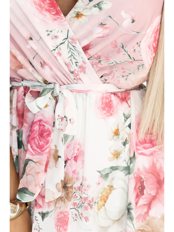 numoco Luftige Wickel-Maxikleider mit Blumenmuster in Rosa Rosen