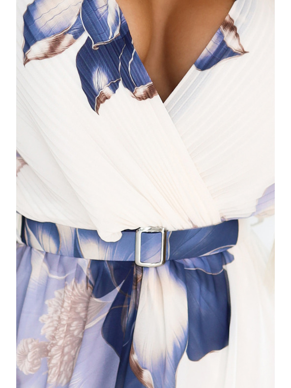 numoco Luftige Wickel-Midikleider mit großem Blumenmuster in Blautönen