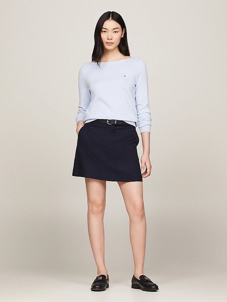 Tommy Hilfiger Damen Hellblau fein gestrickter Pullover mit Bootshalsausschnitt von Tommy Hilfiger