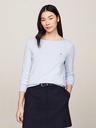 Tommy Hilfiger Damen Hellblau fein gestrickter Pullover mit Bootshalsausschnitt von Tommy Hilfiger