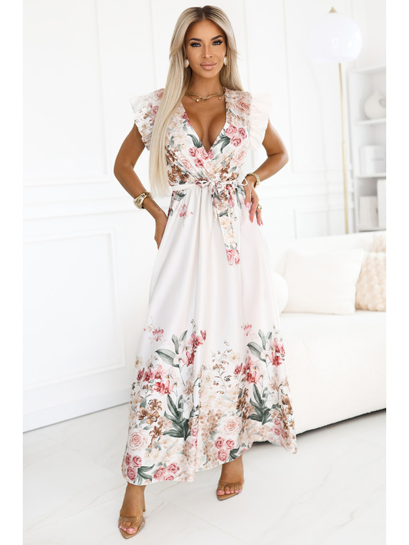 numoco Satiniertes Maxikleid mit tiefem Ausschnitt und Blumen-Ombré-Muster