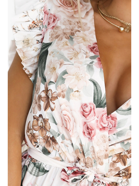 numoco Satiniertes Maxikleid mit tiefem Ausschnitt und Blumen-Ombré-Muster