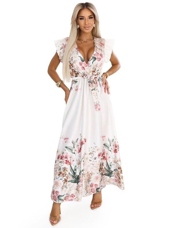 numoco Satiniertes Maxikleid mit tiefem Ausschnitt und Blumen-Ombré-Muster