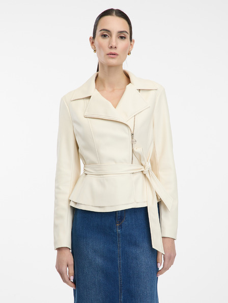Orsay Cremefarbene Damen-Lederjacke ORSAY