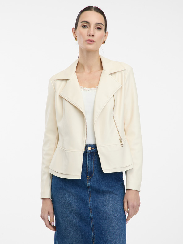 Orsay Cremefarbene Damen-Lederjacke ORSAY