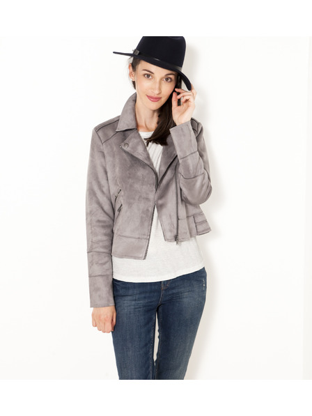 CAMAIEU Graue Wildlederjacke mit Reißverschluss