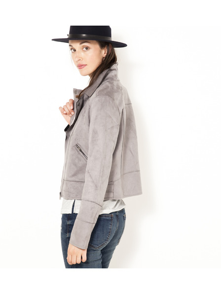 CAMAIEU Graue Wildlederjacke mit Reißverschluss