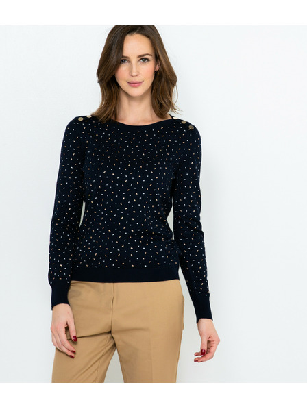 CAMAIEU Schwarzer Pullover mit Print und Knöpfen an den Schultern