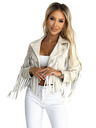 numoco Kurze beige Jacke mit Fransen aus weichem Öko-Leder