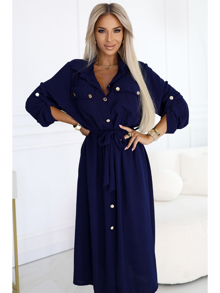 numoco Midi-Hemdkleid mit goldenen Knöpfen und Krawatte