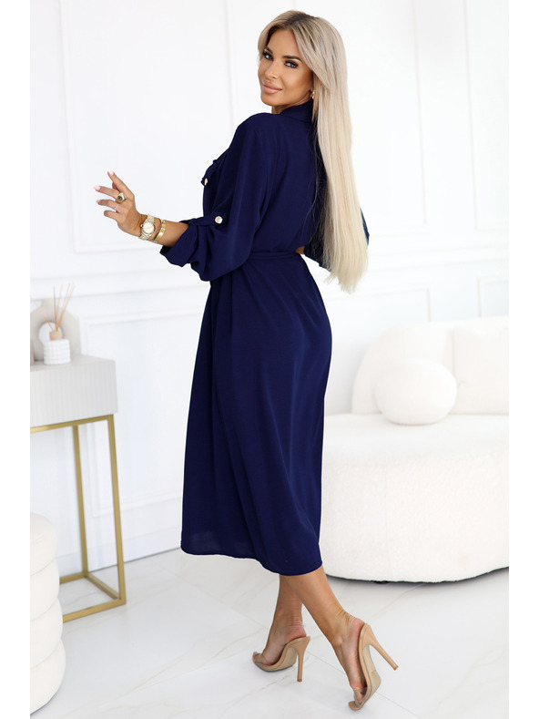 numoco Midi-Hemdkleid mit goldenen Knöpfen und Krawatte